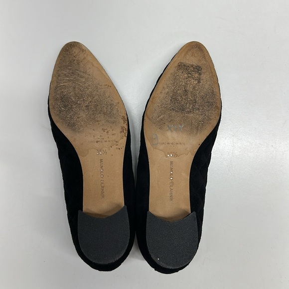 Manolo Blahnik Heels Shoes Low Pumps Quilted Suede Leather Black Size 35.5 5.5 - Picture 9 of 10